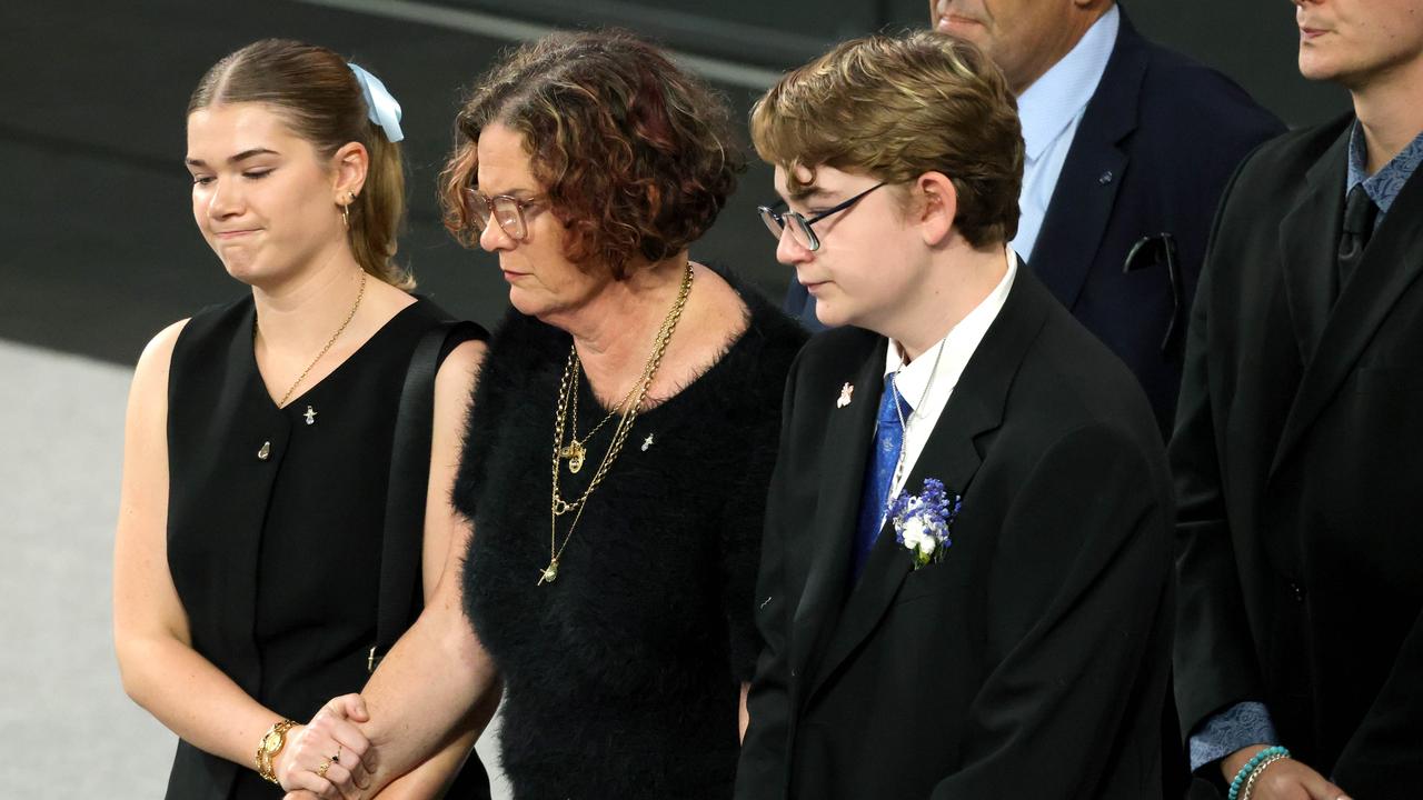 Jocelyn’s family gather at Nissan Arena at Nathan for her funeral service.