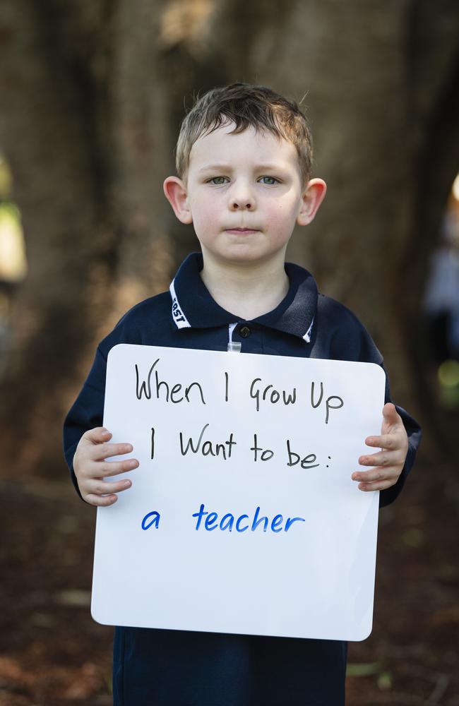 Toowoomba East State School prep student Theo on the first day of school, Tuesday, January 28, 2025. Picture: Kevin Farmer