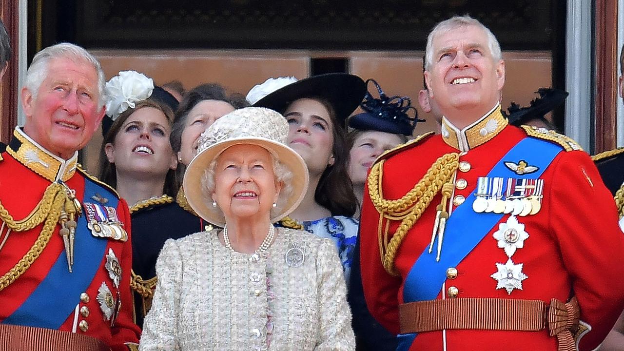 Prince Charles and the Queen with Prince Andrew and other family members in June. Picture: Daniel Leal-Olivas/AFP