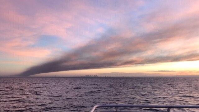 The fire seen from the Portarlington ferry. Picture supplied by reader Mark Carswell