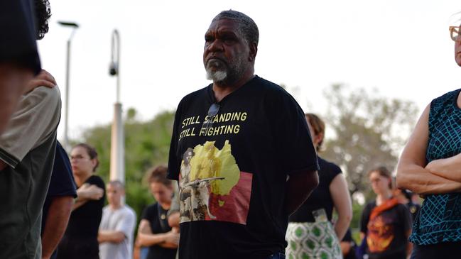 Hundreds of Top End residents gathered outside the NT Parliament on Wednesday during a vigil for Kumanjayi White, a 24-year-old Warlpiri man with a disability who died after being restrained by police in the Alice Springs Coles. Picture: Zizi Averill