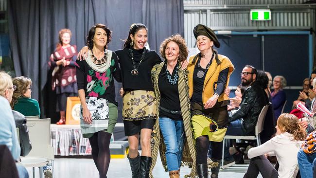 Designer Franca Frederiksen (second from right) with her models on the Sustainable Couture runway. Photo: EMMA MURRAY