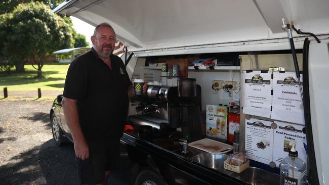 Mobile coffee van Mister Barista owner Malcolm Hills agrees there is heavy traffic on the current highway running through Innisfail but feared a bypass could kill the town. Picture: Arun Singh Mann