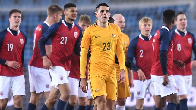 Tom Rogic of Australia looks on after the fourth goal goes in during the International Friendly match between Norway and Australia