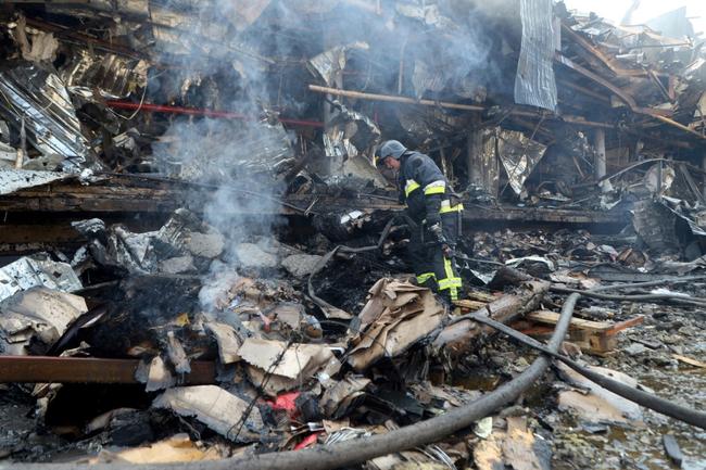 Falling debris damaged a supermarket in Odesa city centre