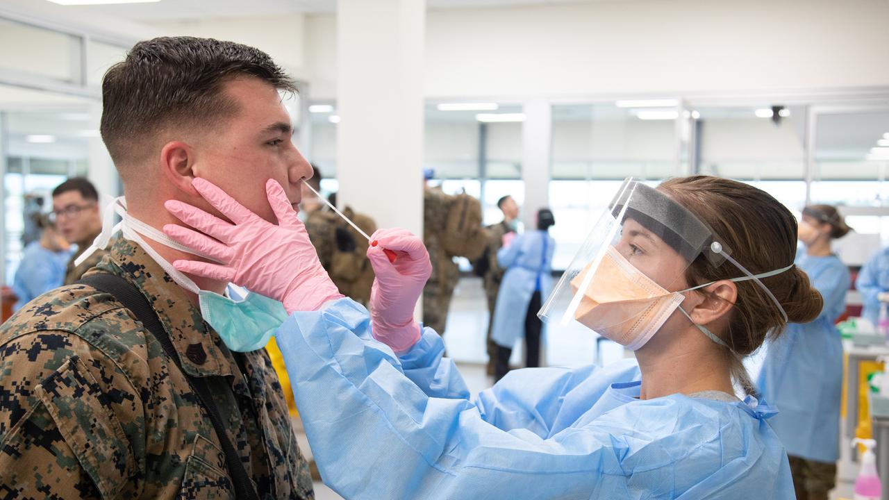 A Royal Australian Navy Medic is swabbed as part of pre-quarantine health screening. Many have been using hand sanitiser to ward off COVID-19 for months now. Picture: Royal Australian Navy/AAP