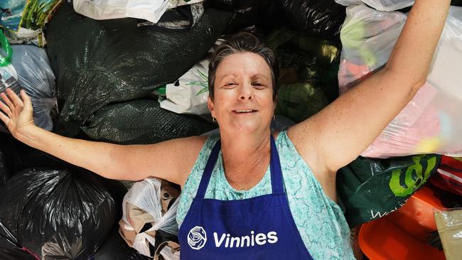 St Vincent De Paul volunteer Kerrie Benson has seen donation numbers double at their sorting warehouse in Coconut Grove over the holiday period. Picture: Keri Megelus