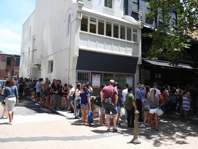 The crowd stretched down the street and around the corner. Picture: Tim Hunter.