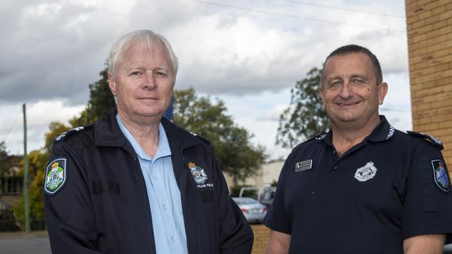 Gatton Senior constable Brad Smart with officer in charge senior sergeant Rowland Browne. PHOTO: ALI KUCHEL