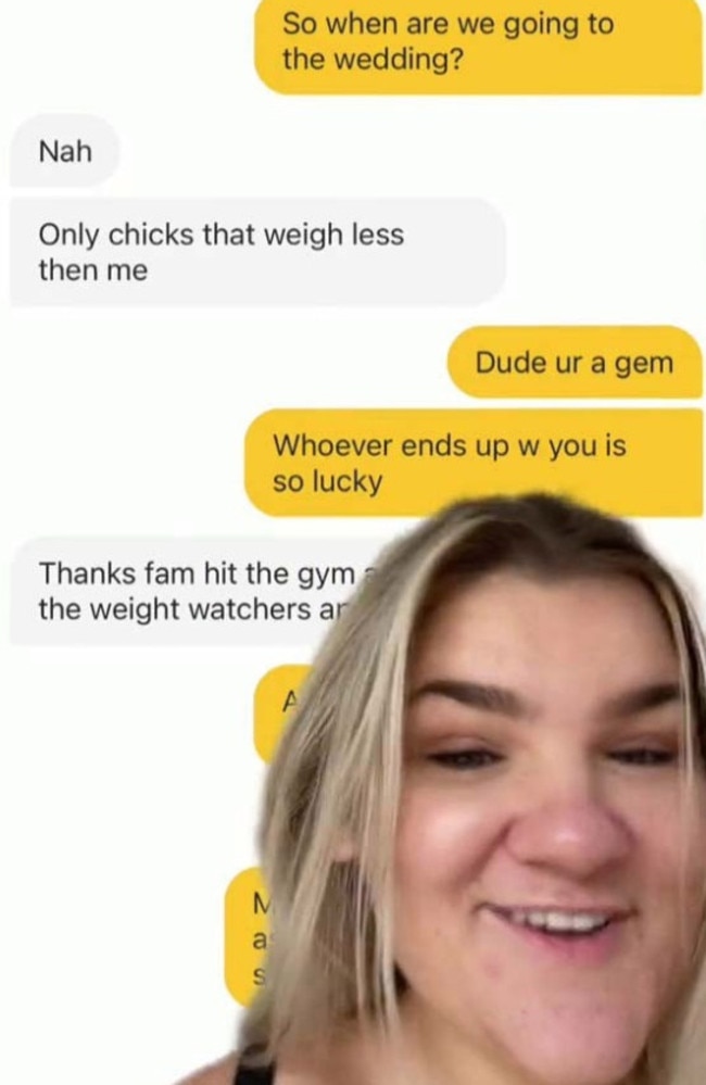 The woman shared a screengrab of the text exchange. Picture: TikTok