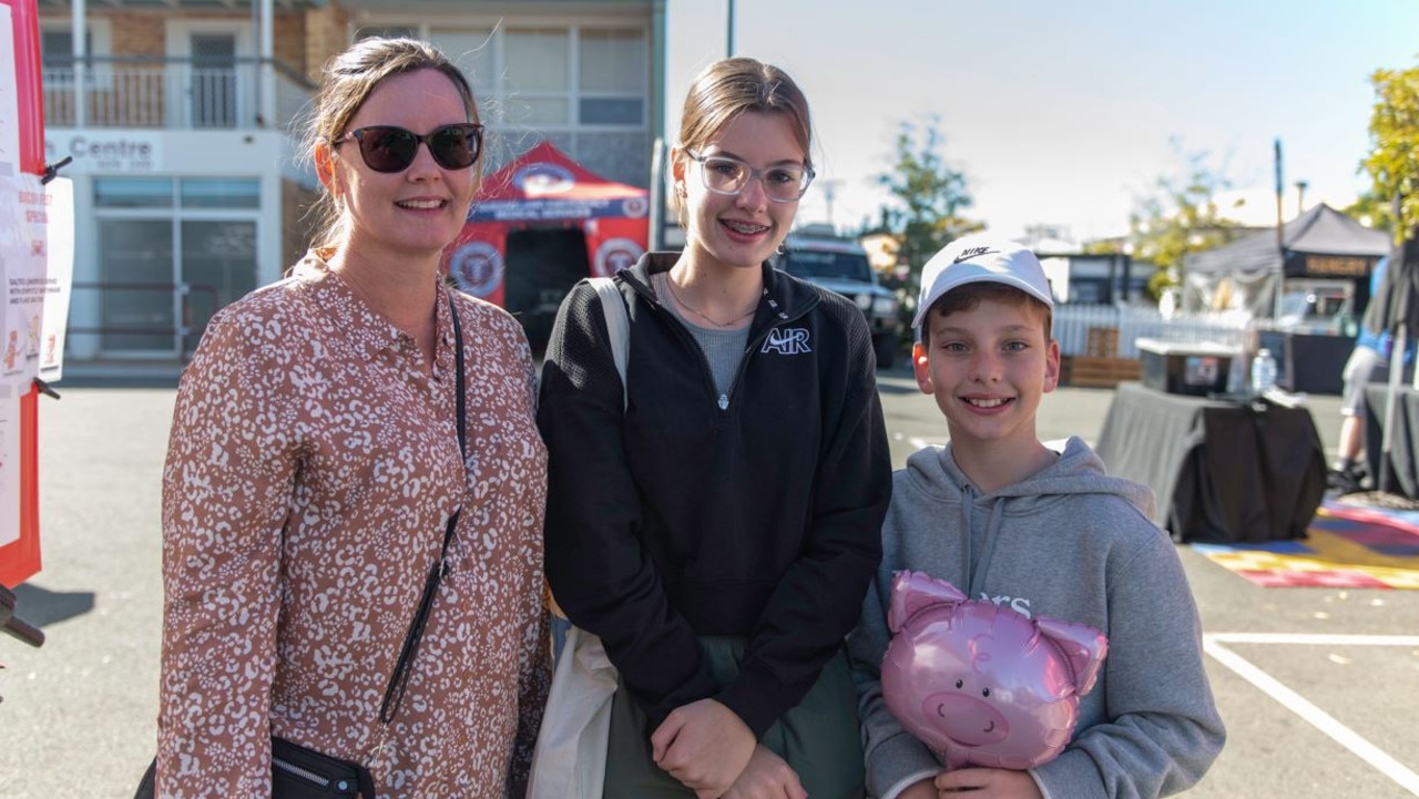 Jamie and children at the Kingaroy BaconFest 2023.