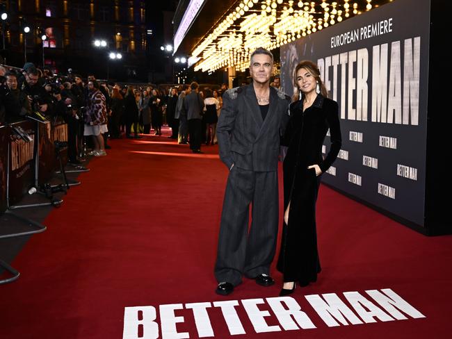 Robbie Williams and Ayda Field attend the Better Man European Premiere in London, England. Picture: Getty Images