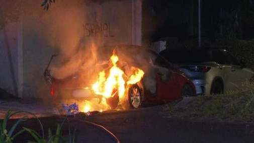 Magney St in Woollahra, where a car was set alight and Israel graffiti was sprayed on garage walls in December. Picture: 7NEWS