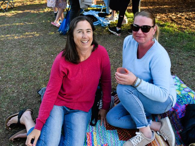 Bec Poll and Cindy Smith getting festive at the Phillip Island Christmas Carols by the Bay at the Cowes Foreshore on Tuesday, December 10, 2024. Picture: Jack Colantuono