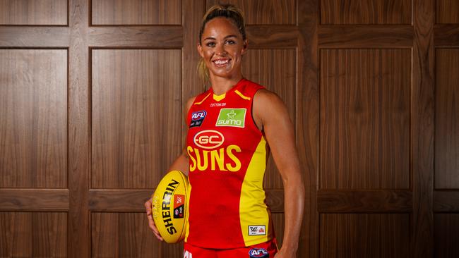 Gold Coast Suns Captain Leah Kasler during the AFLW captains launch event at the John Medley Building in Melbourne, Tuesday, February 4, 2020. (AAP Image/Natasha Morello) NO ARCHIVING