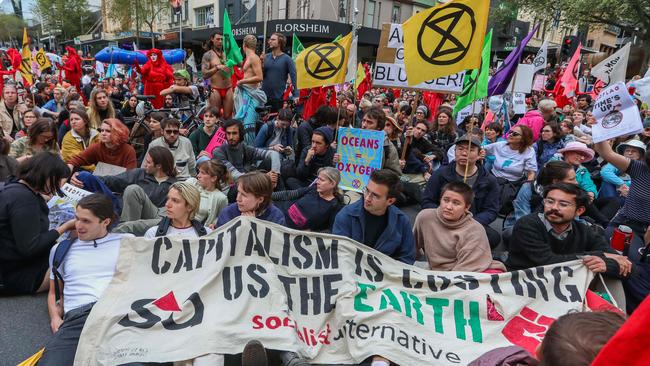 Extinction Rebellion’s Australian leaders demand we “replace oppressive government structures with systems of self-management and true participatory democracy”. Picture: AFP