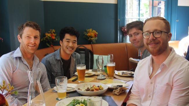 (L-R) Scott, Kwan, Lewis and Michael at The Edinburgh Castle in the CBD for the Melbourne Cup. Picture: Alexi Demetriadi