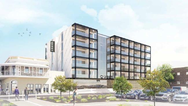 Artist impression of Quest Port Adelaide hotel complex, due to open in 2025.