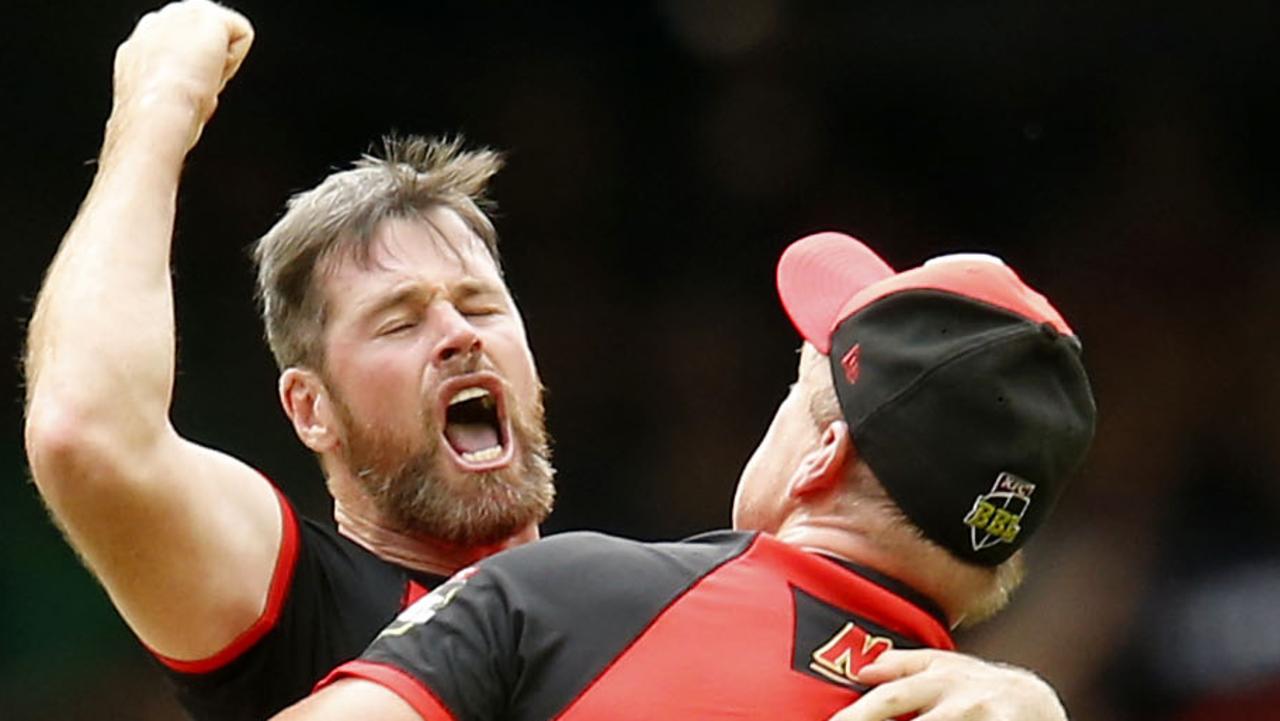 Dan Christian celebrates a wicket for Melbourne Renegades during BBL08.