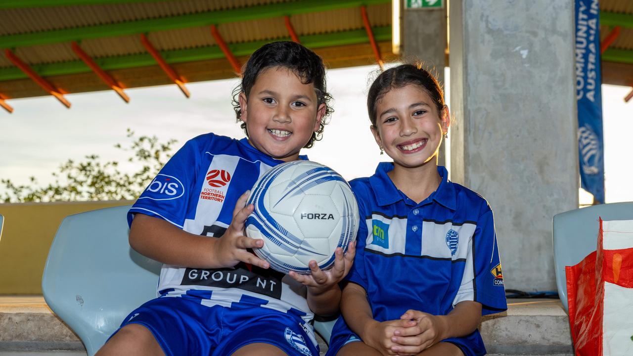 Darius Ahmad and Miela Gooding at the fifth annual GleNTi Cup between Hellenic AC and Darwin Olympic SC, June 3, 2025. Picture: Pema Tamang Pakhrin