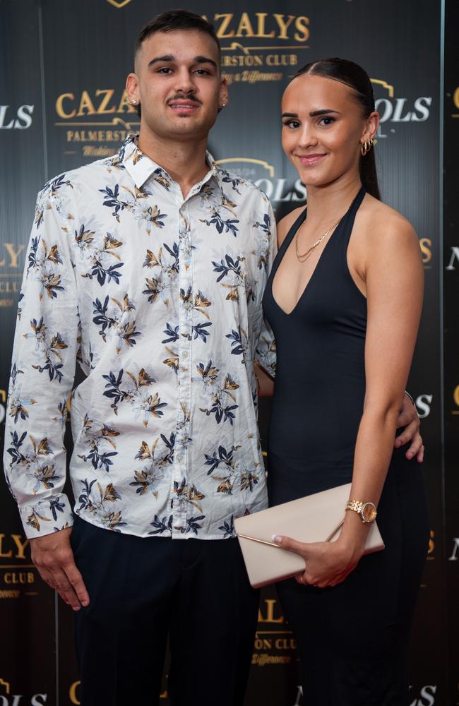 Tsharni Graham and Tyrell Corey at the 2023-24 NTFL Nichols awards night. Picture: Pema Tamang Pakhrin