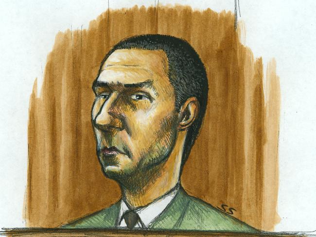 A sketch of Anthony Sherna during his 2009 murder trial. Artwork: Simon Schneider