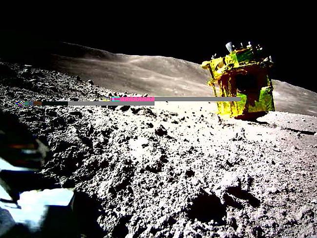 Japan became the fifth country to successfully land spacecraft on the moon with “SORA-Q”. The lunar robot awkwardly landed on its head rather than its feet due to an engine issue. Picture: AFP