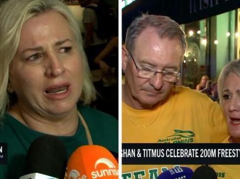 Emotional parents of Mollie O'Callaghan and Ariarne Titmus react to 200m freestyle final