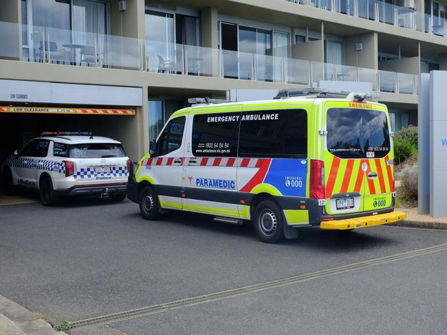 Police and paramedics on scene at the Wyndham resort in Torquay after a man in his 60s was badly injured in an incident.