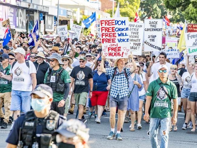 Protesters march from Musgrave Park to West End and South Brisbane. Picture: Richard Walker