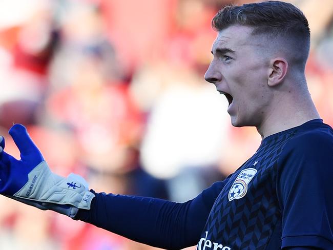 ADELAIDE, AUSTRALIA - MARCH 28:  Joe Gauci goalkeeper of Adelaide United during the A-League match between Adelaide United and Sydney FC at Coopers Stadium, on March 28, 2021, in Adelaide, Australia. (Photo by Mark Brake/Getty Images)