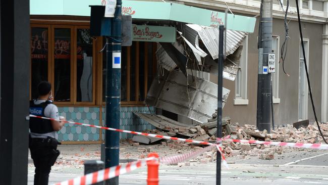 There was damage to buildings in Melbourne. Picture: NCA NewsWire / Andrew Henshaw