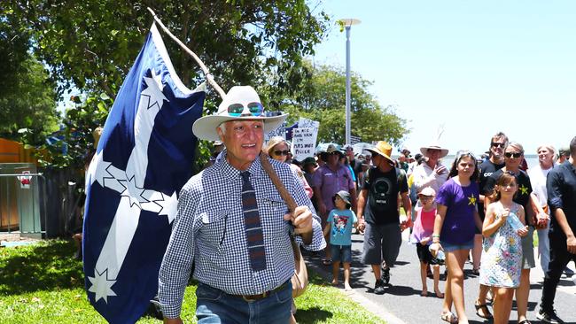 Thousands of people attend the Worldwide Rally for Freedom protest and march against the government's vaccine mandates on the Cairns Esplanade. Picture: Brendan Radke