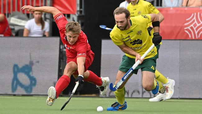 Jake Harvie in action for the Kookaburras.