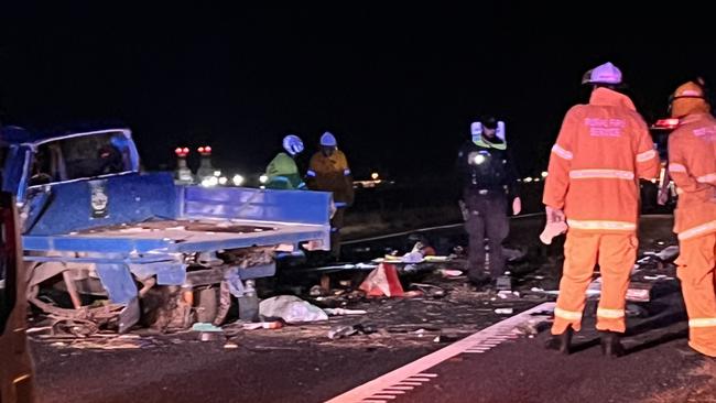 Police are investigating after a pistol and ammunition were found at the scene of a single-vehicle crash involving a 1992 Toyota HiLux on the Warrego Highway west of Oakey about 9.20pm on August 15, 2024. Picture: Supplied