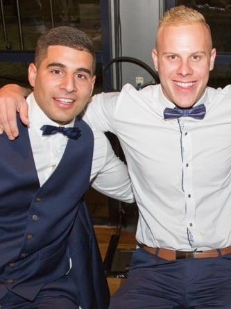 Steve Jadon and co-accused Matt Newall at Mr Jadon's wedding in 2015. Picture: Facebook