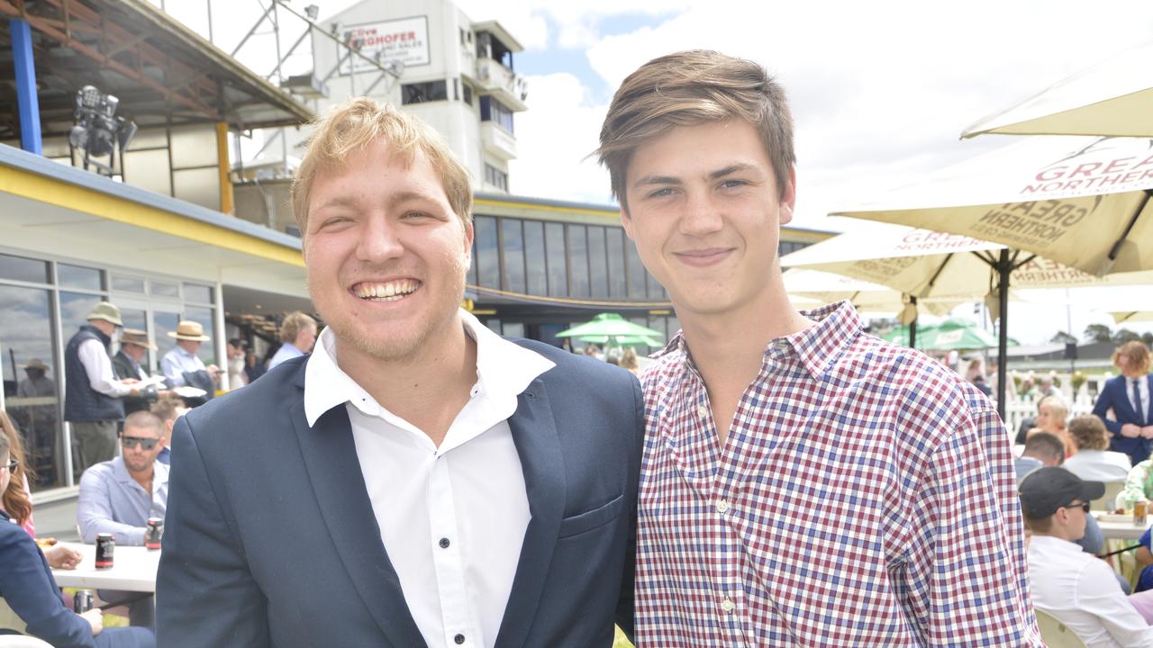 Liam Ruhle and Jacob Staheli at the 2023 Audi Centre Toowoomba Weetwood race day at Clifford Park Racecourse.