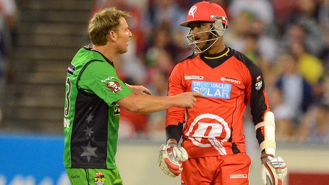 Shane Warne wasn’t happy with Marlon Samuels. 