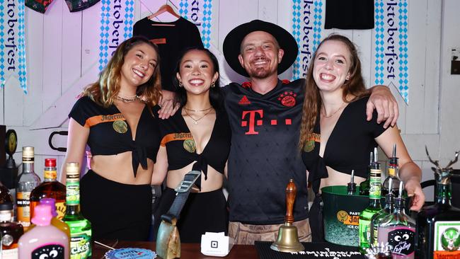 Lou Cuvillare, Lisa Krause, Roman Haslinger and Jasmin Knoetzsch celebrate at Oktoberfest at Hemmingway's Brewery. Picture: Brendan Radke