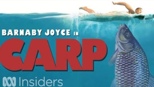 Barnaby Joyce starred in a Jaws mock-up on the ABC’s Insiders program.