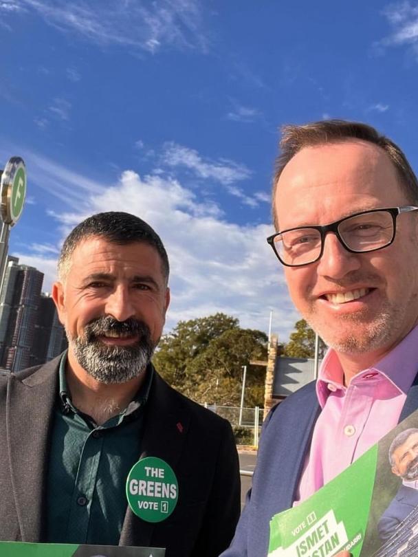 Greens Candidate for Balmain Ismet Tastan (left) pictured with David Shoebridge (right)