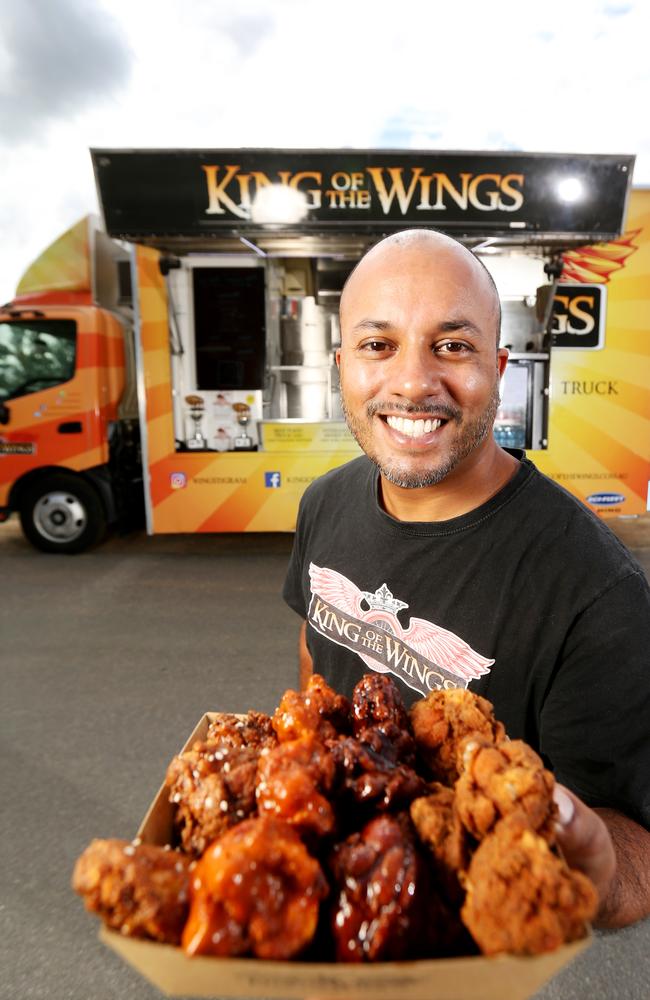 King of the Wings food truck operator Dylan Pires is ‘appy’ again thanks to a mobile app update. Picture: Steve Pohlner/AAP
