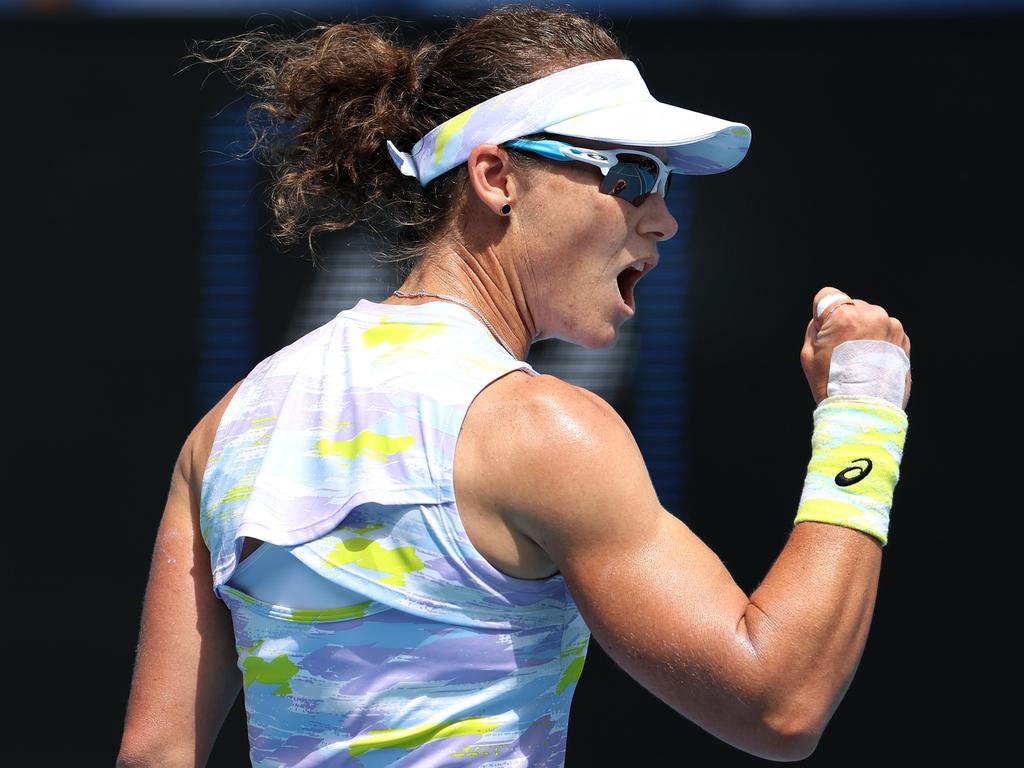 Sam Stosur was pumped up during her 2022 Australian Open first round victory. Picture: Michael Klein