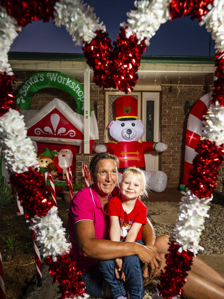 Kristy Kimball and daughter Makala Watts with their Southbrook Christmas light display, Saturday, December 11, 2021. Picture: Kevin Farmer