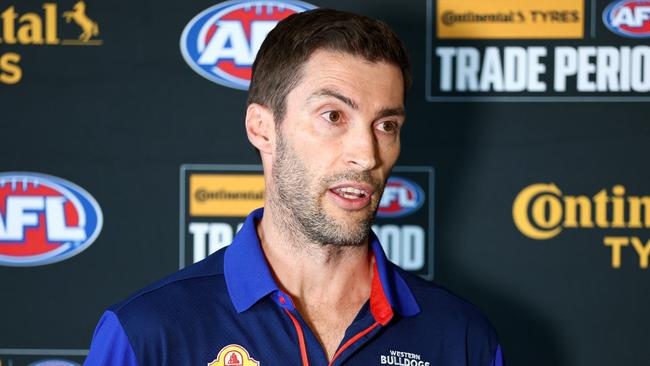 MELBOURNE, AUSTRALIA - OCTOBER 07: Sam Power, Western Bulldogs General Manager of List and Recruiting speaks during the 2024 Continental Tyres AFL Trade Period at Marvel Stadium on October 07, 2024 in Melbourne, Australia. (Photo by Josh Chadwick/AFL Photos via Getty Images)