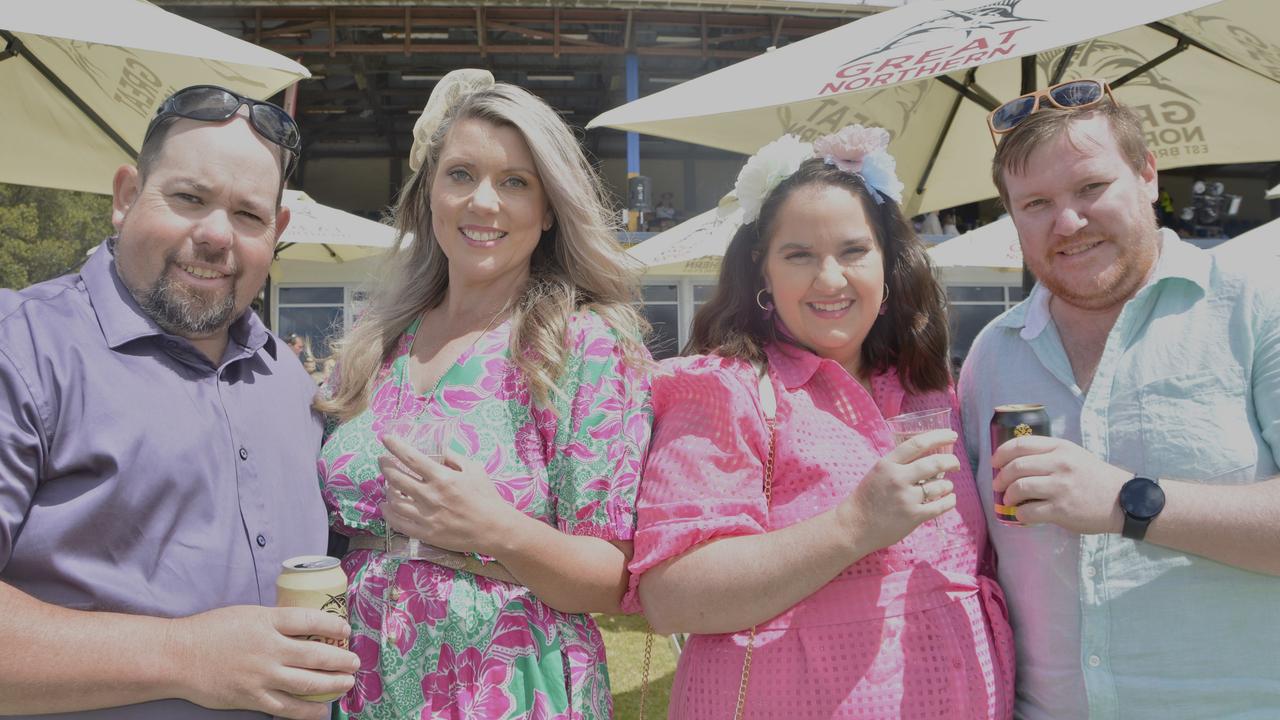 Chris Selman, Emma Cooke with Sophie and Josh Turner at the 2023 Audi Centre Toowoomba Weetwood race day at Clifford Park Racecourse.