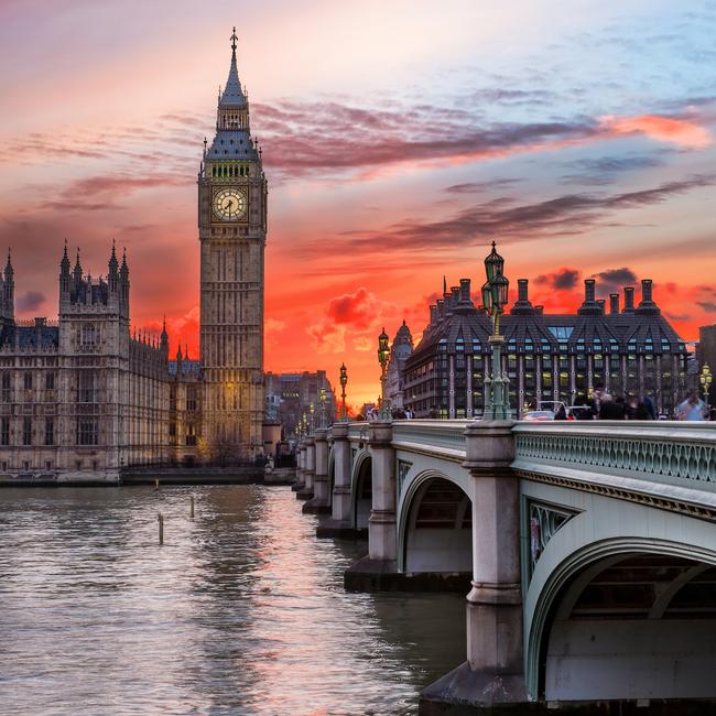 Big Ben and Westminster Bridge in London.