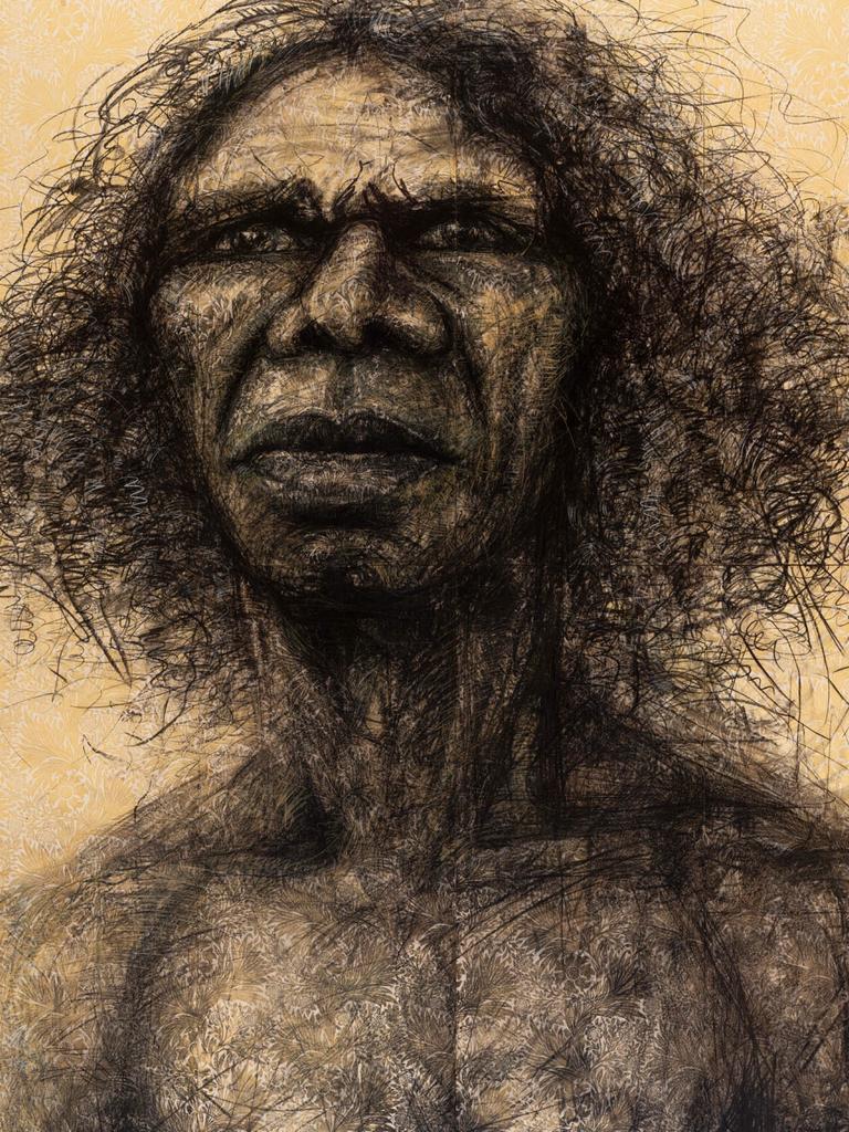 Craig Ruddy's 2004 Archibald Prize and People Choice-winning artwork, Two Worlds, a portrait of Yolngu traditional dancer and actor David Gulpilil Ridjimiraril Dalaithngu AM..