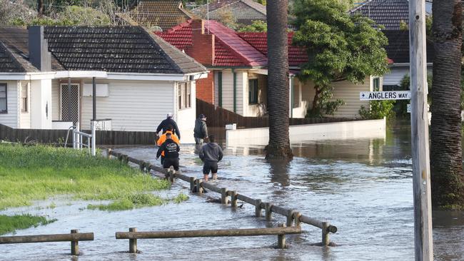 Flooded streets in Maribyrnong. Picture: David Crosling