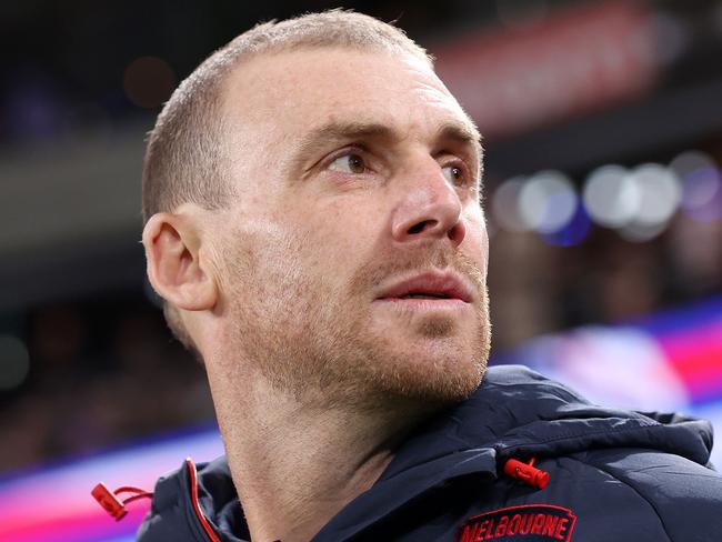 MELBOURNE, AUGUST 2, 2024: 2024 AFL Football - Round 21 - Western Bulldogs V Melbourne Demons at Marvel Stadium. Simon Goodwin coach of the Demons. Picture: Mark Stewart